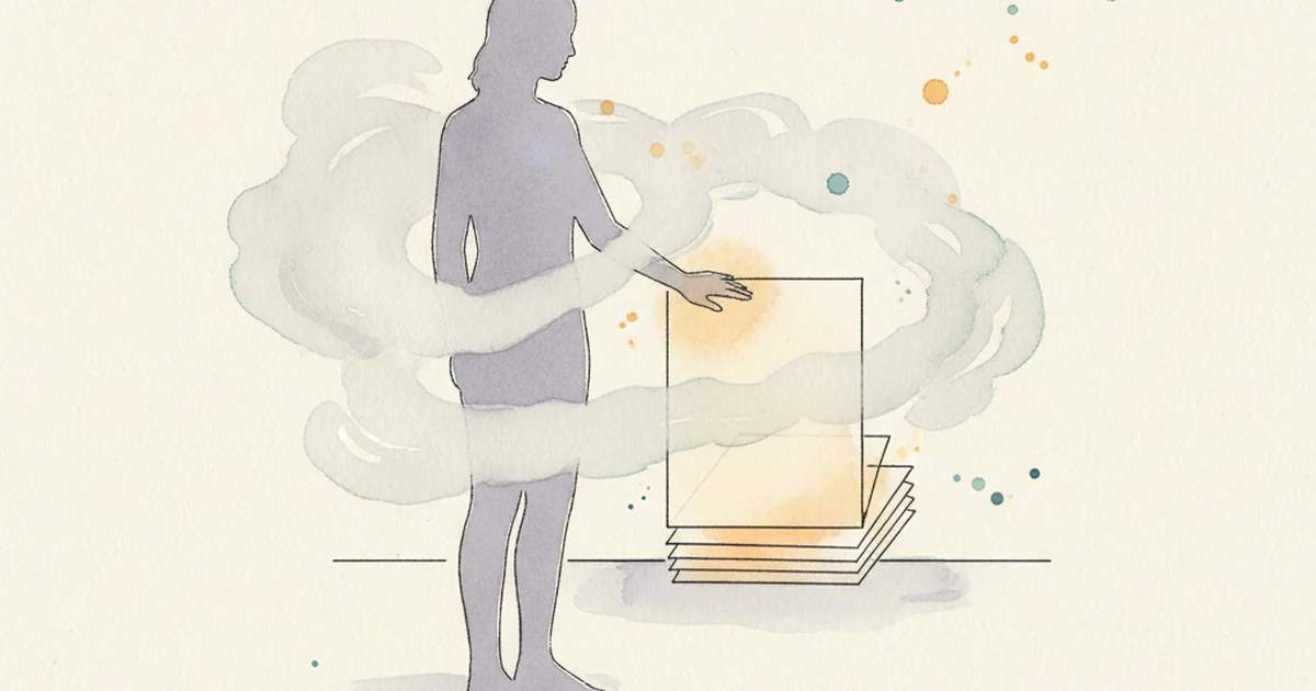 Два смартфона с чат-бабблами, между ними — смещённая сетка координат, метафора искажения реальности без драматизма