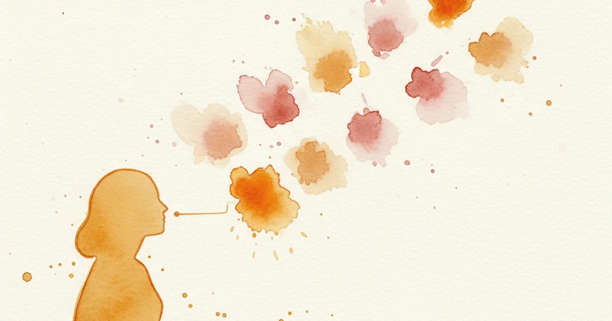 Акварельные пятна warm-amber и dusty-rose с тонкими ink-штрихами — метафора неоднозначных сигналов симпатии в переписке